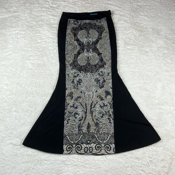 British India Traveller embroidered panel mermaid trumpet maxi skirt, size 5 - Picture 3 of 9